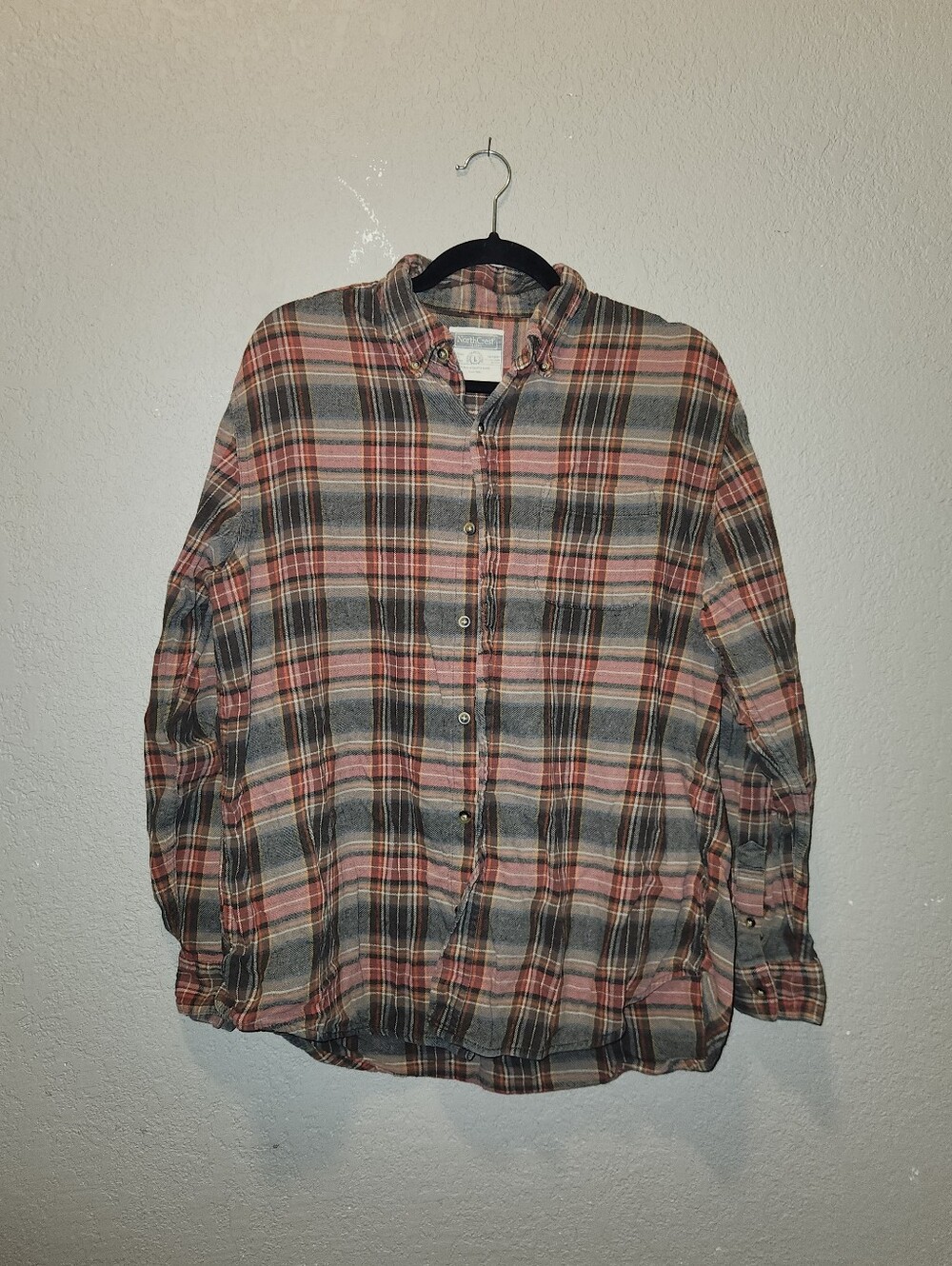 Mens North Crest Long Sleeve Plaid Button Down Flannel | Orange Brown | Large